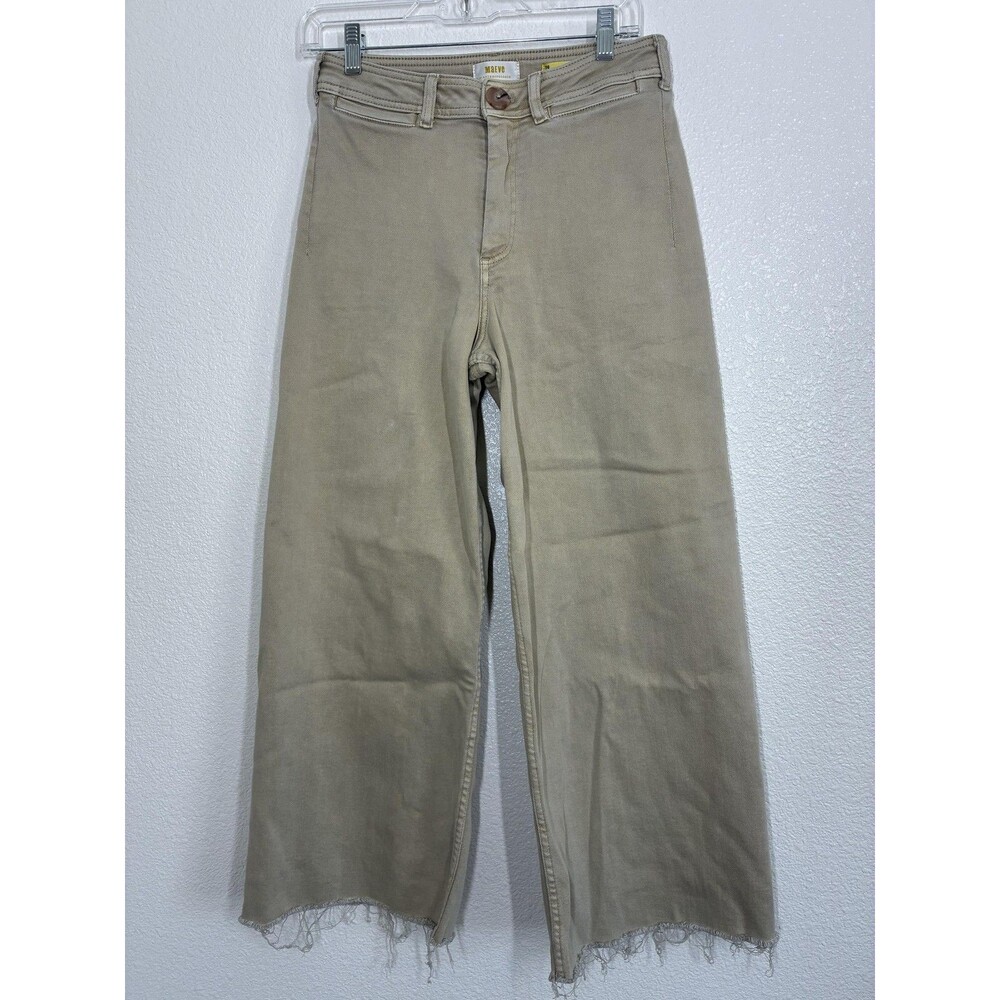 Maeve Wide Leg Jeans Womens 29 Beige High Rise Raw Hem Denim Anthropologie